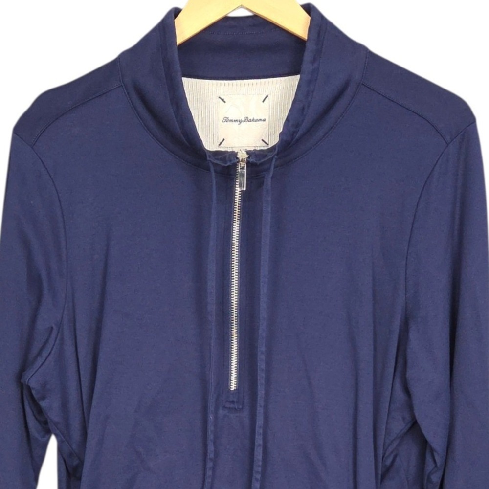 Tommy Bahama Half Zip Pullover Womens Large Blue Cotton Long Sleeve Pockets